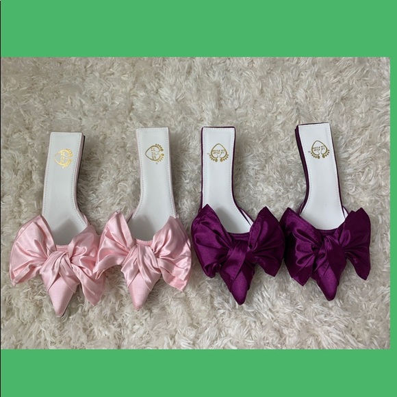 Satin Bow kitten heels in Raspberry - Picture 2 of 6